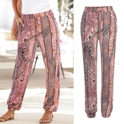 Floral pants for women with elastic waist and side pockets Lune Londonl