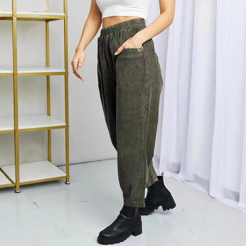 Dames Pantalon de loisirs confortable en corduroy avec taille élastique et poches Lune London