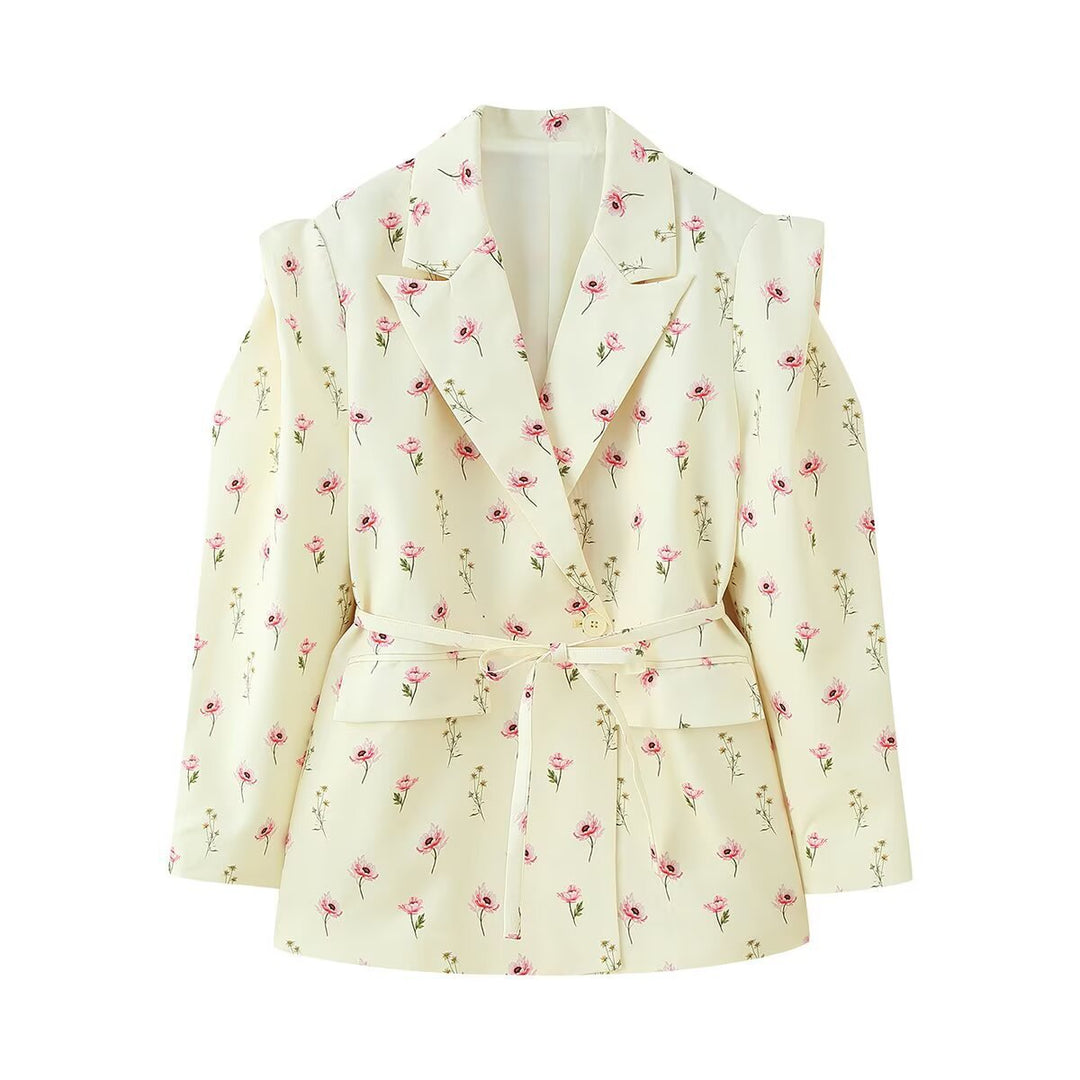 Dames blazer élégant avec ceinture à nouer et manches structurées Lune London