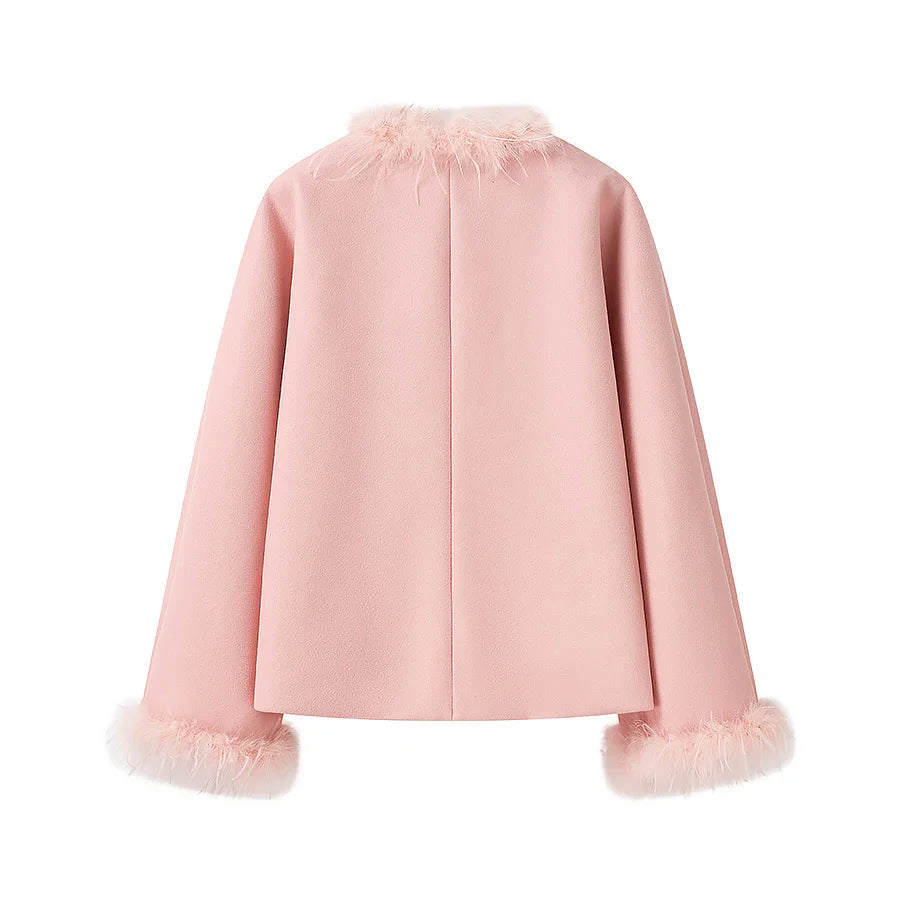 Elegant ladies wool jacket with plush collar and practical pockets Lune London