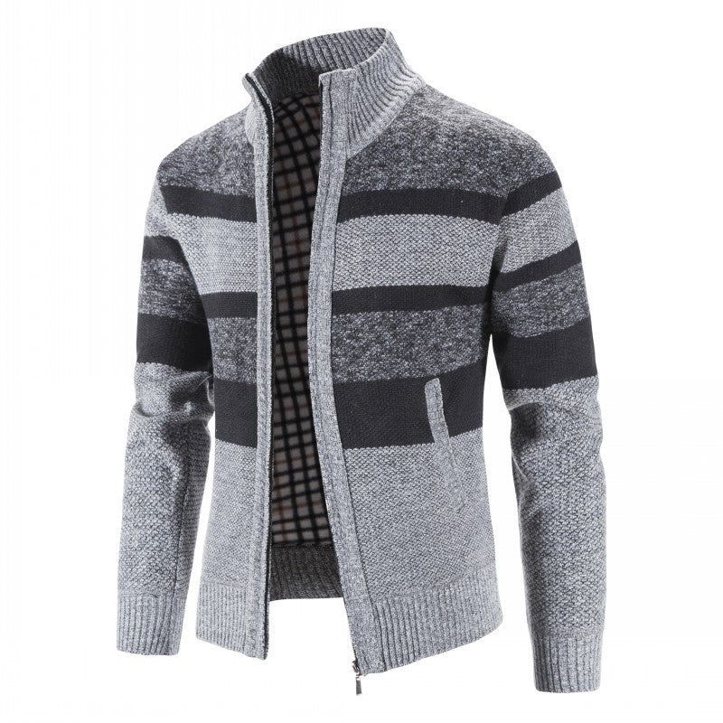 Fashion knitted pullover for men with full zipper and striped design Lune London