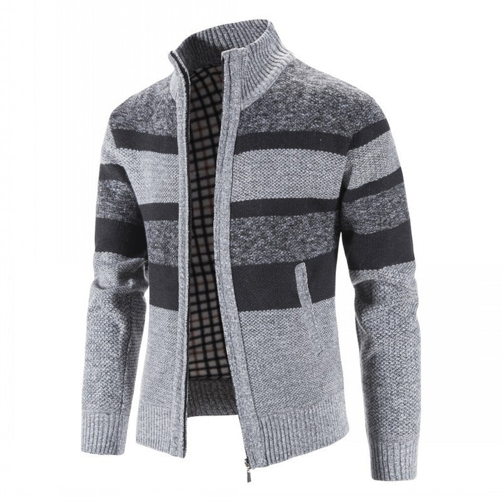 Fashion knitted pullover for men with full zipper and striped design Lune London