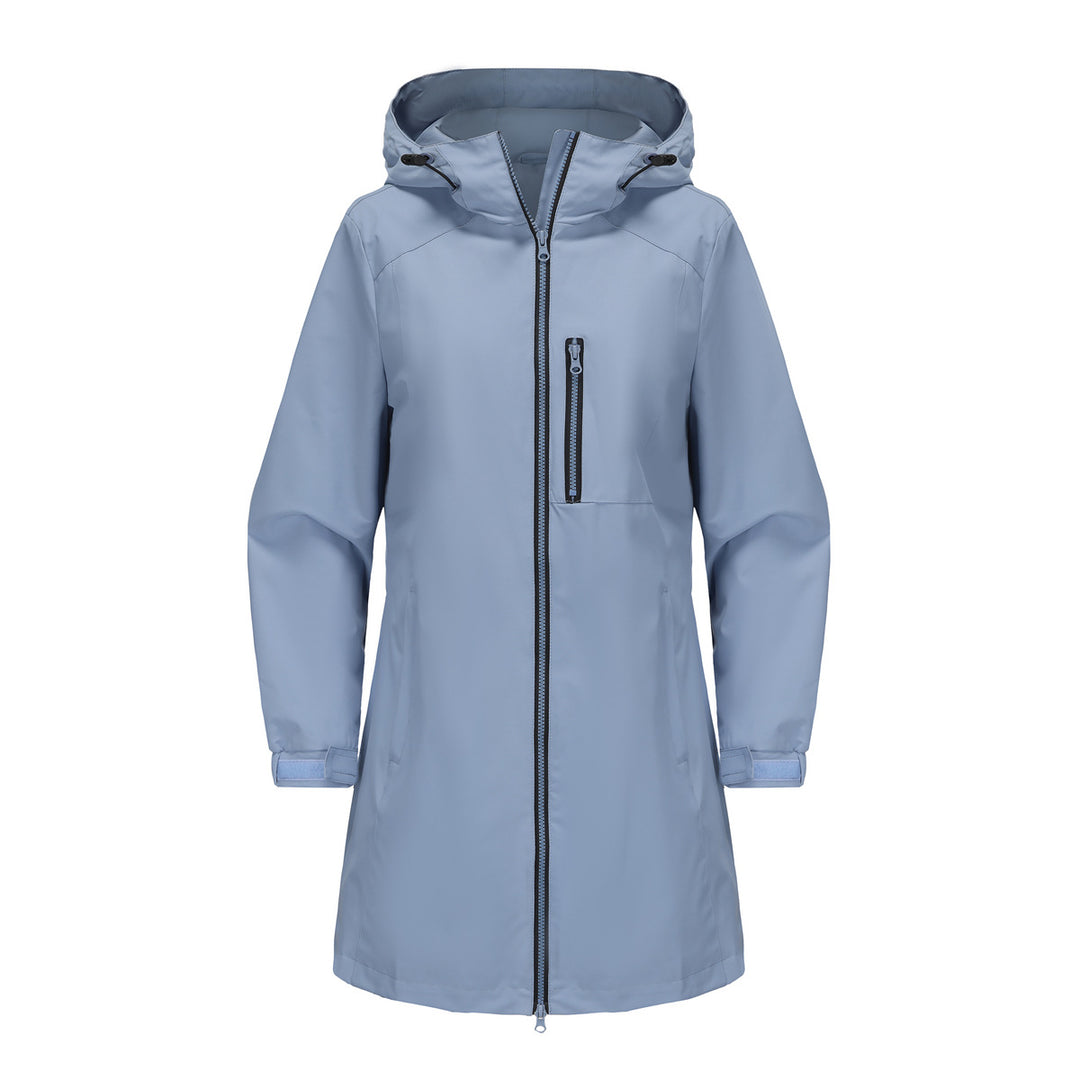 Women's modern rain jacket with hood and practical pockets Lune London