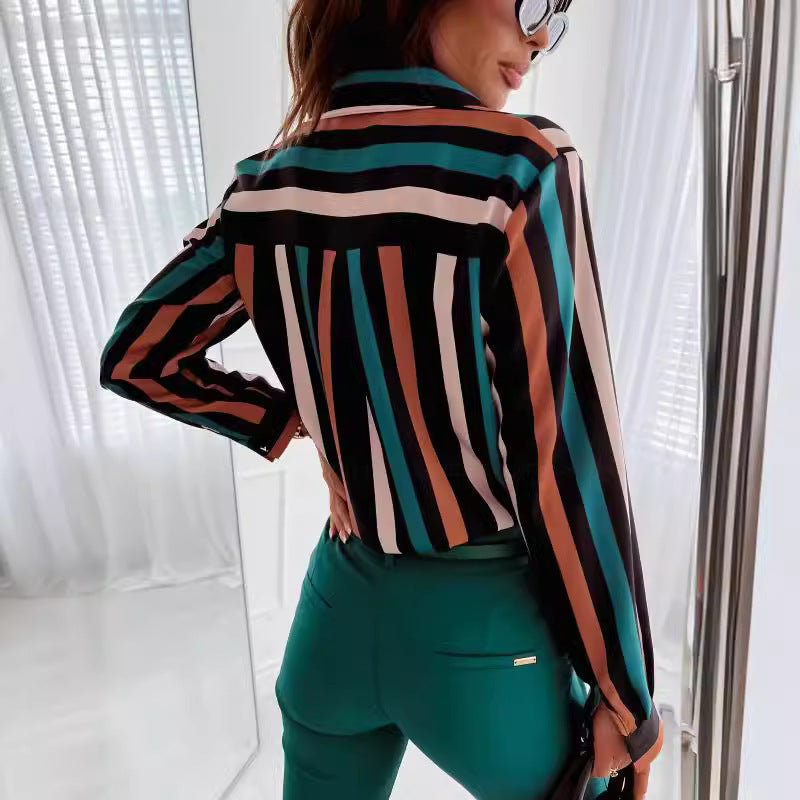 Striped button-up shirt for women with contrasting pockets Lune London