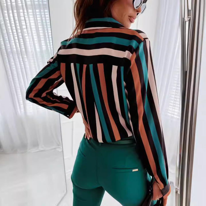 Striped button-up shirt for women with contrasting pockets Lune London