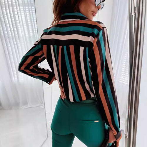 Striped button-up shirt for women with contrasting pockets Lune London