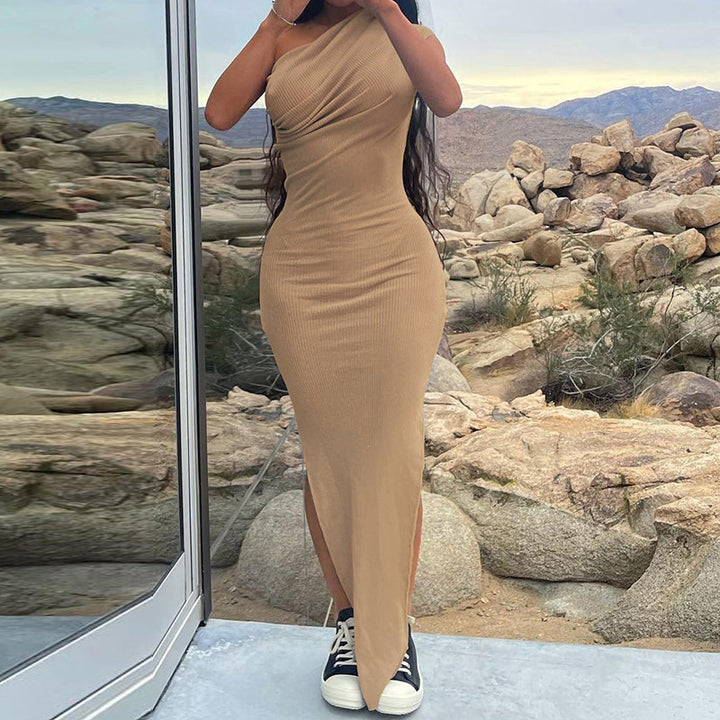 Asymmetrical maxi dress with slit Lune London