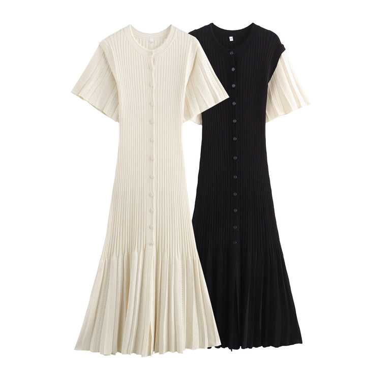 Midi dress for women with an elegant ruffled hem and a fine button detail Lune London