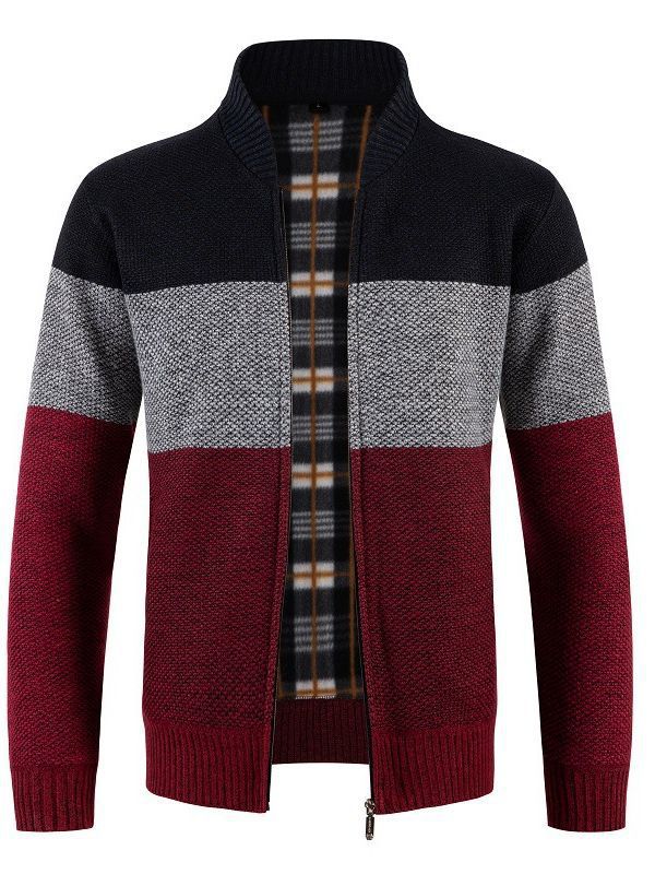 Fashionable knitted jacket for men with contrast stripes and a quilted lining Lune London