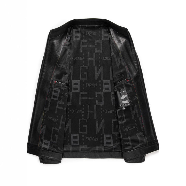 Casual faux leather jacket for men with a modern high collar and chic stylish details