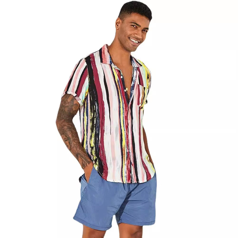 Short sleeve women's shirt with a modern stripe pattern and a chest pocket Lune London