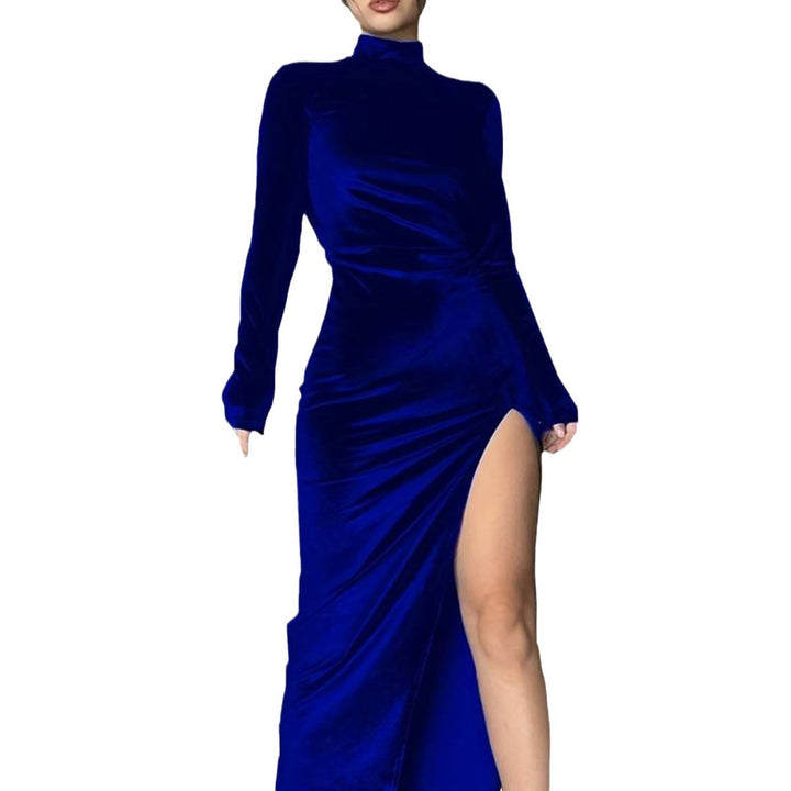 Robe maxi femme avec fente haute et élégant col montant look Chic & Stil