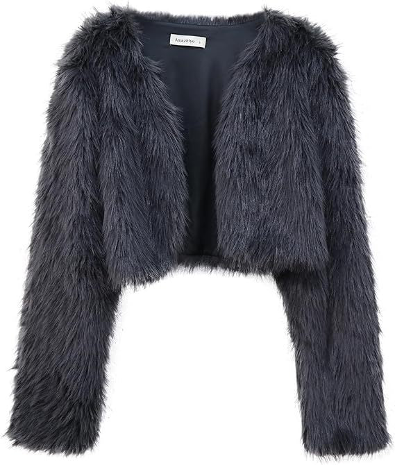 Ladies short glamorous faux fur jacket with wide sleeves Lune London