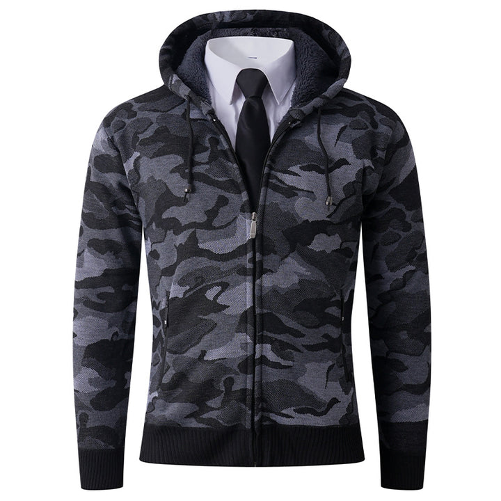 Trendy hooded jacket for men with lined hood and powerful camouflage pattern Lune London