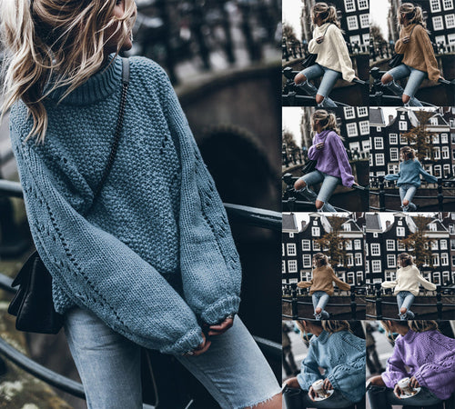 Chunky knit sweater for women with a loose fit and trendy turtleneck Lune London