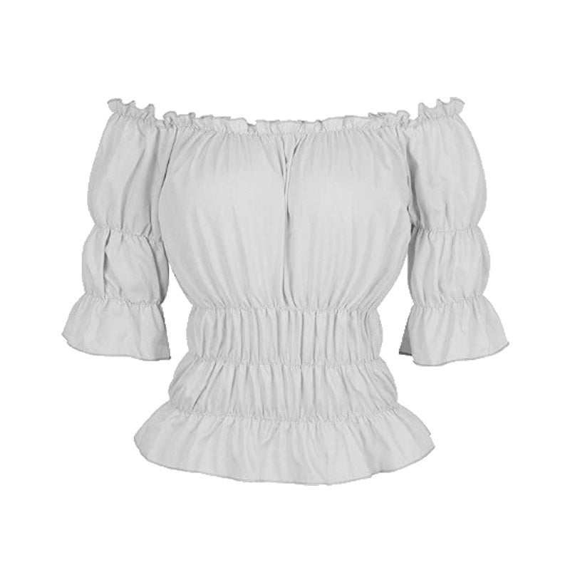 Women's blouse with off-shoulder design and ruffle details Lune London