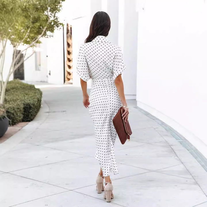 Polka dot midi dress for ladies with tie belt Lune London