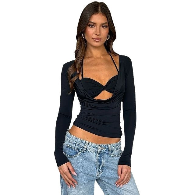Women fitted top with ruching and off-shoulder design Lune London