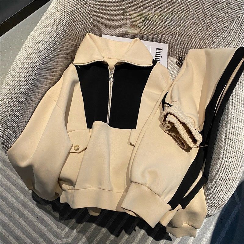 Women's Fashion Hooded Sweater with Zipper and Contrast Details Chic & Stil