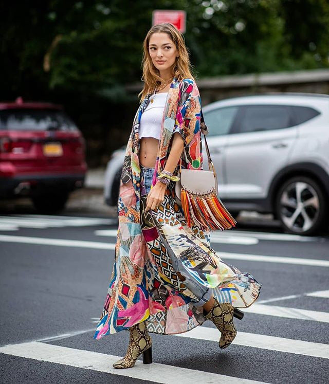 Women Colorful Printed Chic Duster Cardigan
