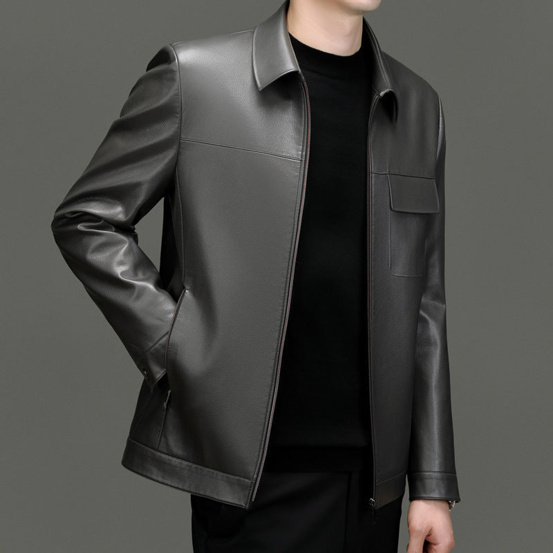 Synthetic leather jacket for men with practical zippered pockets Lune London