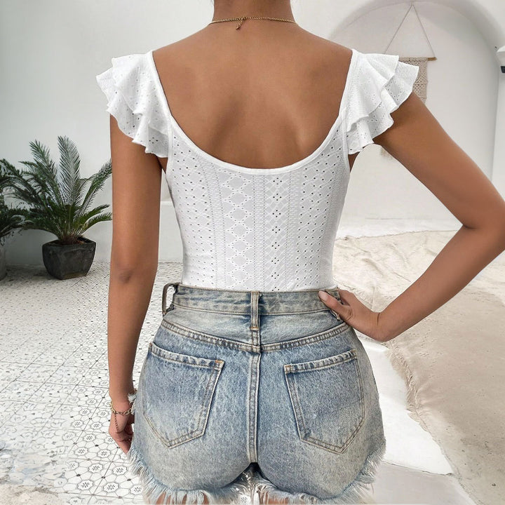 Women's blouse body with ruffle details and deep V-neck Chic & Stil