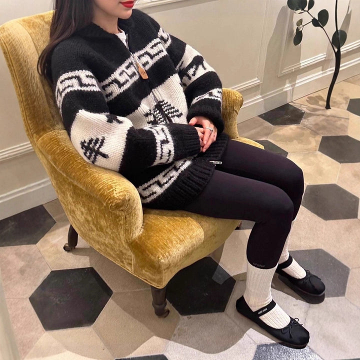 Women's knit jacket with a striking reindeer pattern and high-quality finish Lune London