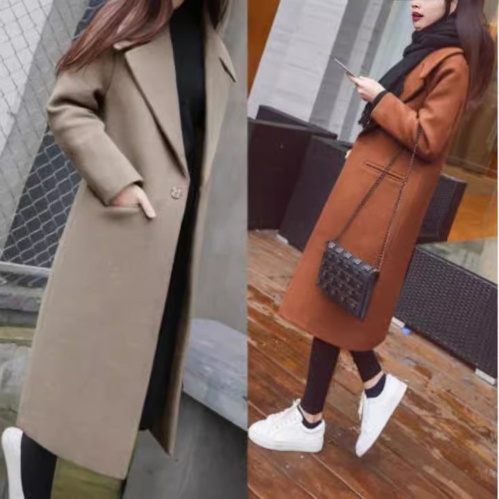Women Long Elegant Coat with Classic Lapel and Pockets Lune London