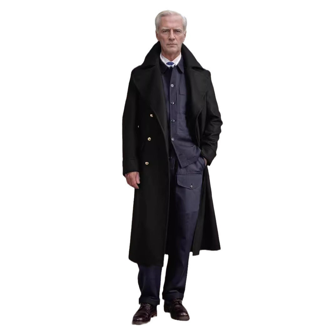 Elegant long coat for men with high-quality finish and double-breasted Lune London