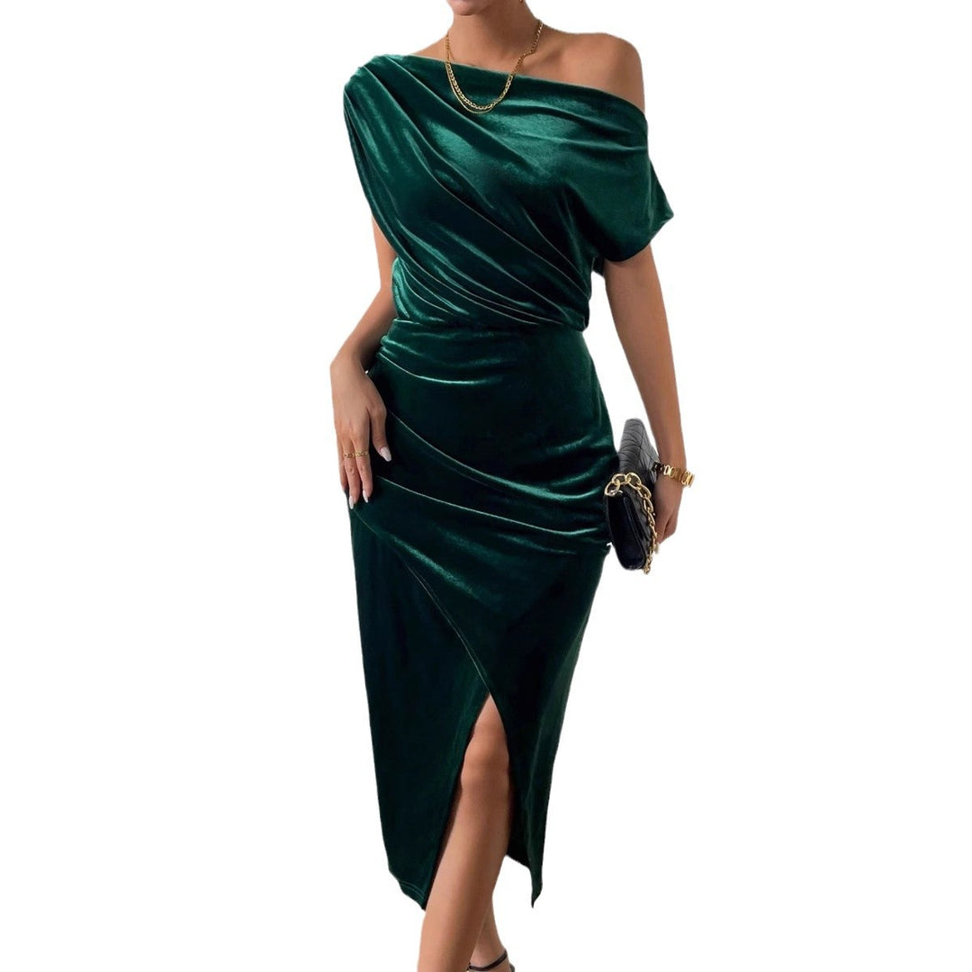 Elegant wrap dress for women with asymmetrical neckline and side slit Lune London