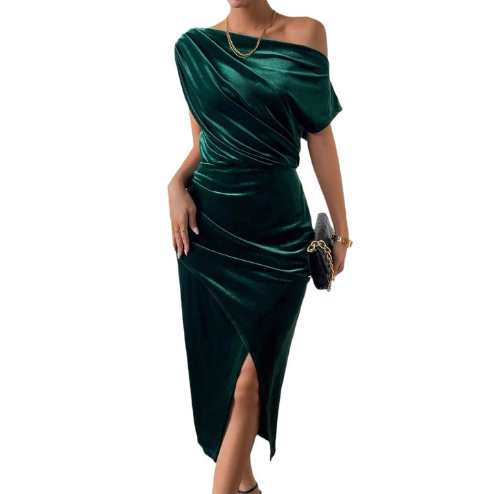 Elegant wrap dress for women with asymmetrical neckline and side slit Lune London