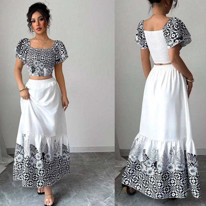 Boho print crop top and maxi skirt set Lune London for women
