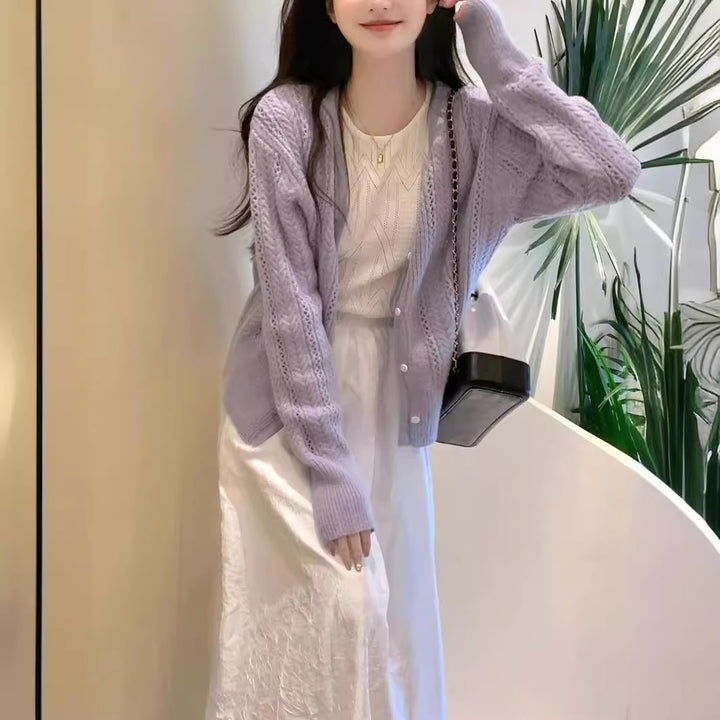 Women's knit cardigan with romantic cable pattern Lune London