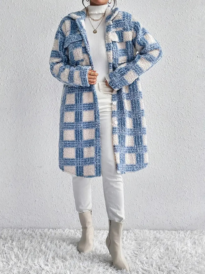 Ladies Chic and Stylish Plaid Fleece Coat