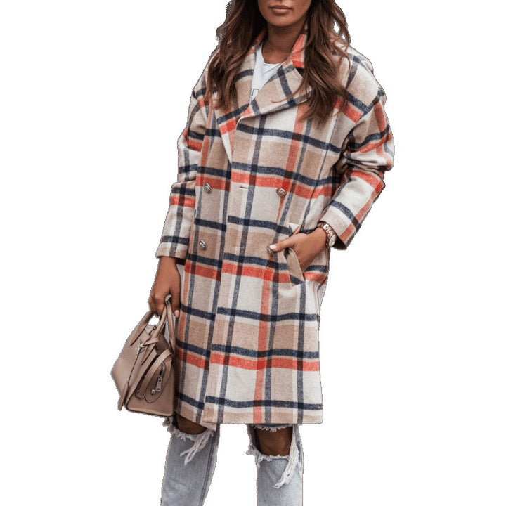 Lune London women's double-breasted plaid wool coat