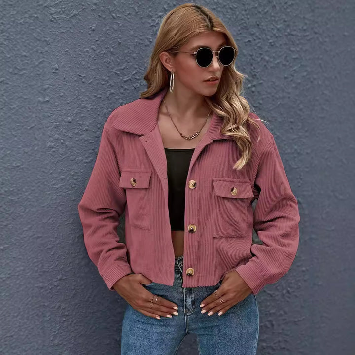 Short women's jacket with rib structure and functional chest pockets Lune London