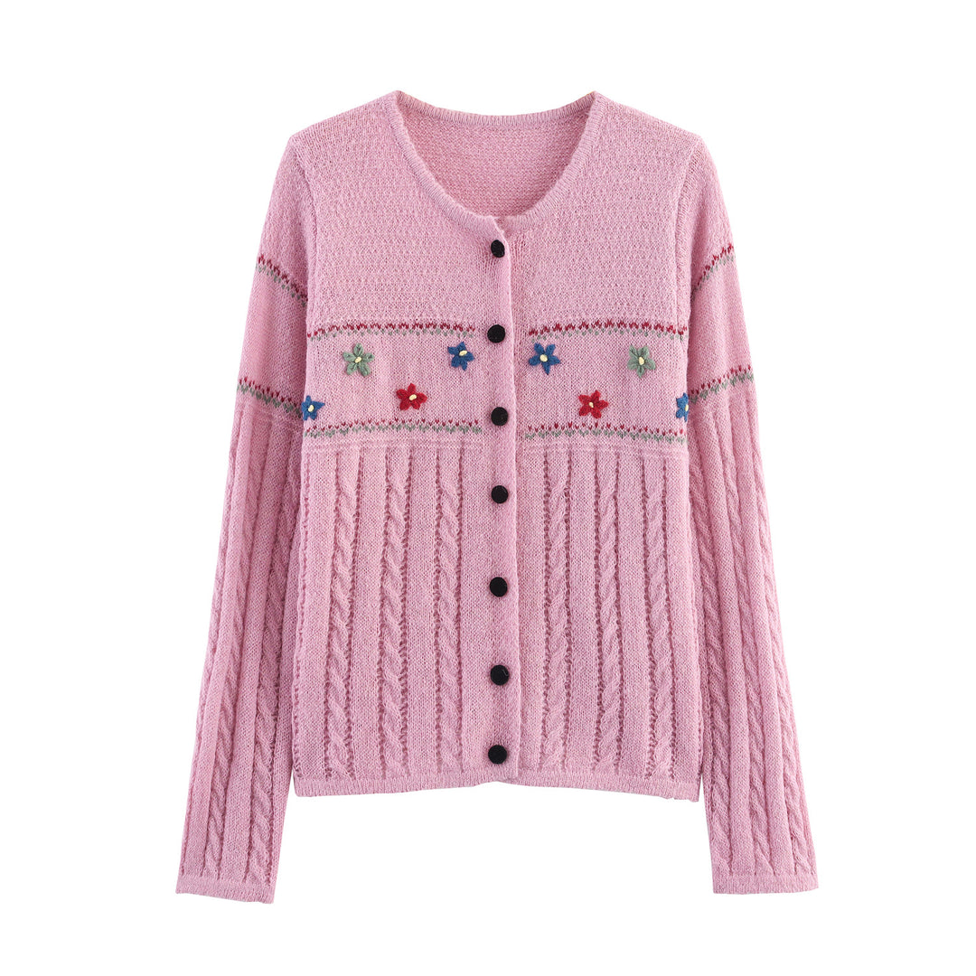 Knit jacket for women with floral design and elegant button trim Lune London