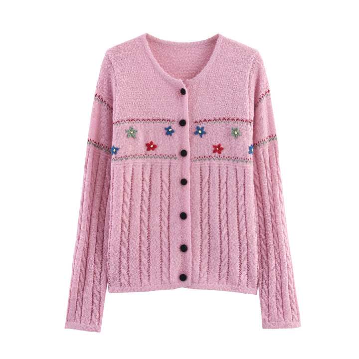 Knit jacket for women with floral design and elegant button trim Lune London