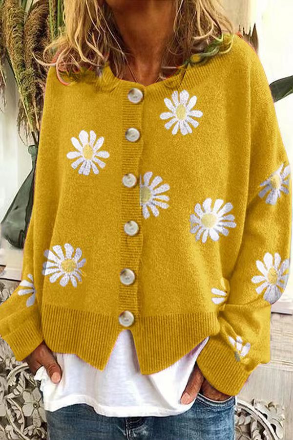 Colorful cotton sweater for women with floral pattern Lune London