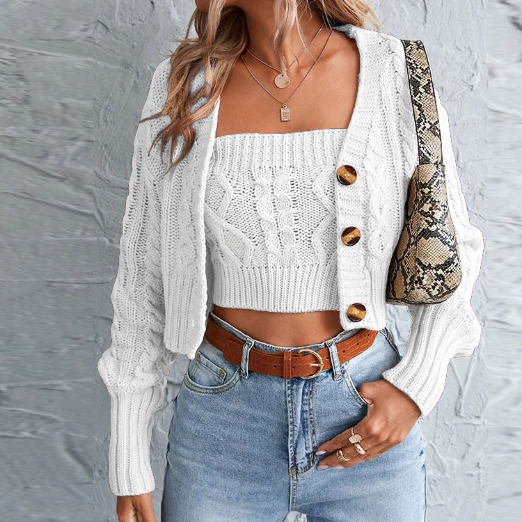 Casual knit set for women with open jacket and crop top Lune London