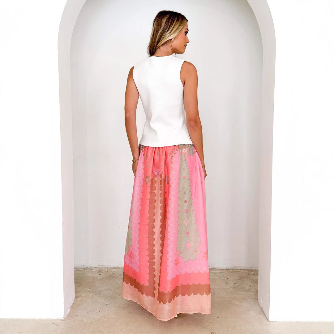 Jupe longue boho pour femme avec design floral et lien à la taille Chic & Stil