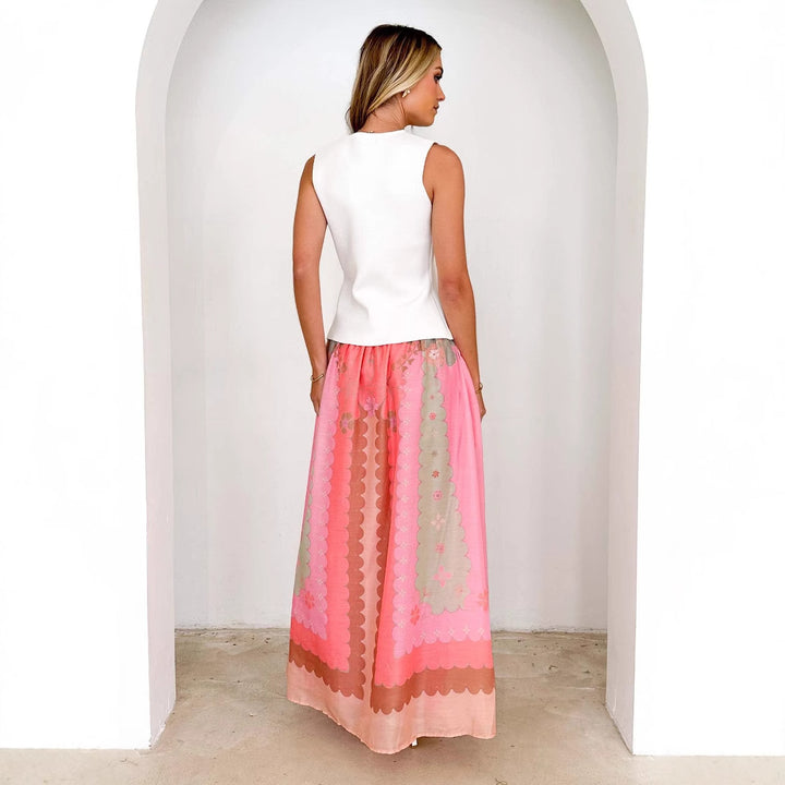 Jupe longue boho pour femme avec design floral et lien à la taille Chic & Stil