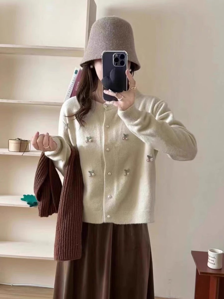 Ladies fashion cardigan with bear appliqués and button details Lune London