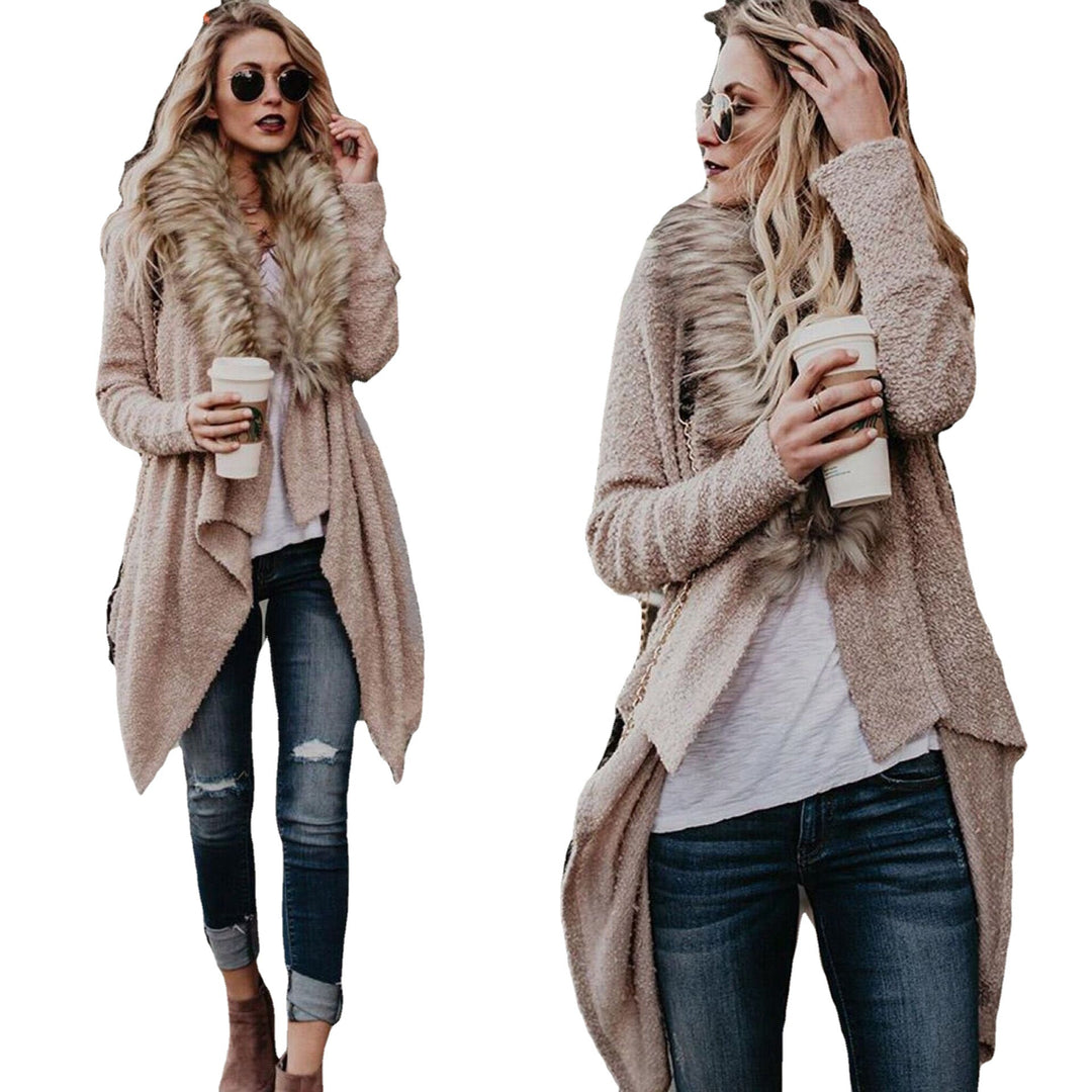 Knit jacket for women with cozy collar and asymmetrical cut Lune London