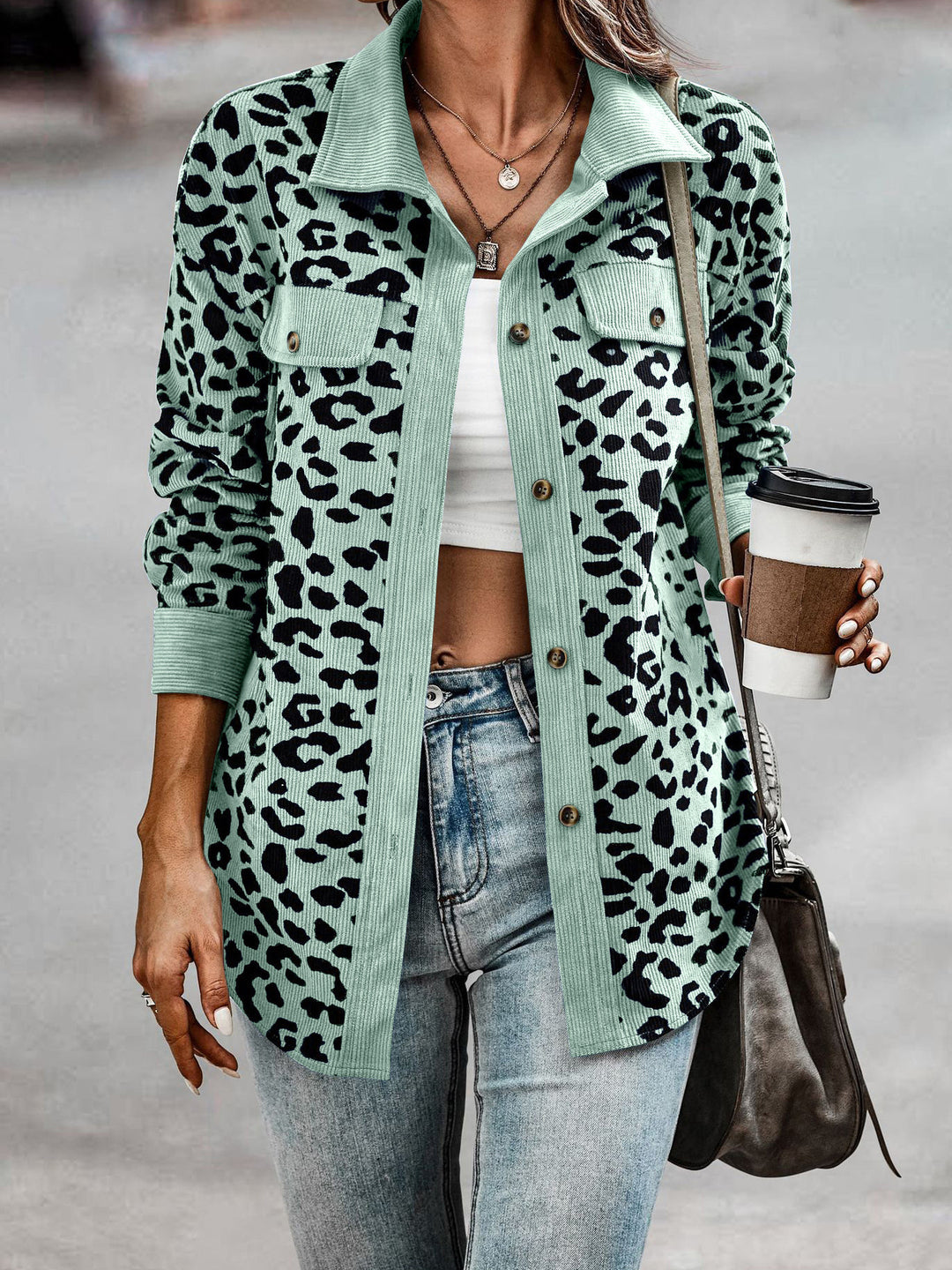 Leisure jacket for women with textured leopard print and practical pockets Lune London