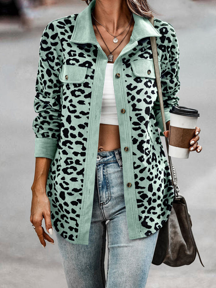 Leisure jacket for women with textured leopard print and practical pockets Lune London