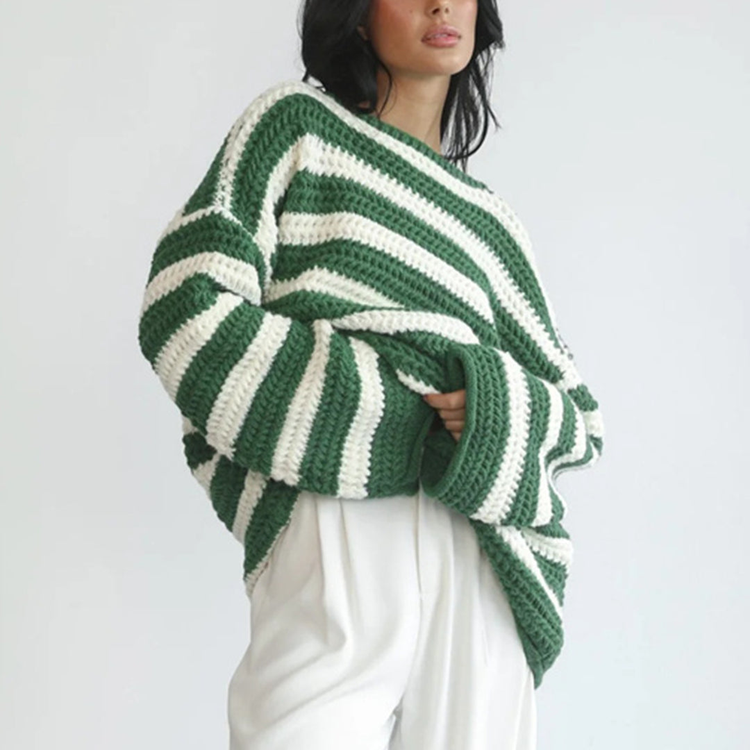 Pull décontracté en tricot épais pour femmes avec un motif à rayures frappant Chic & Stil