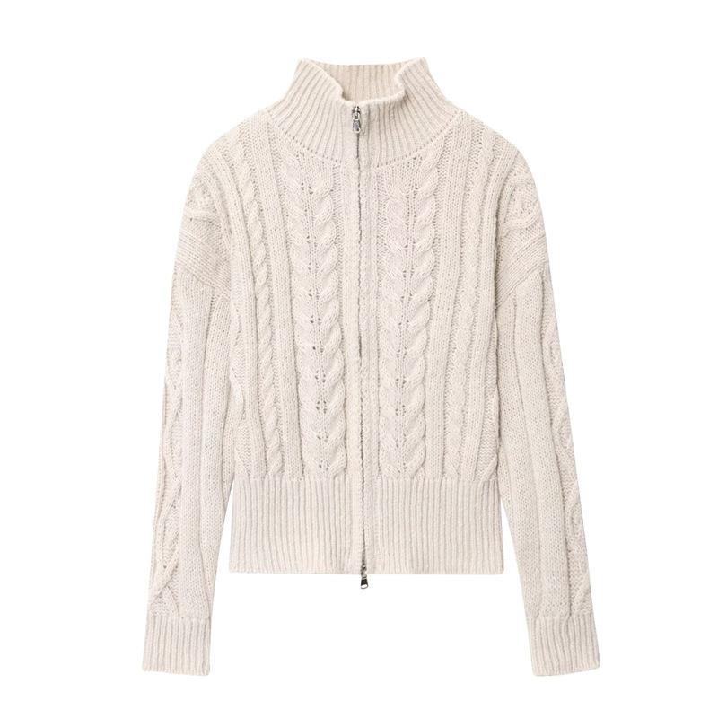 Womens knit jacket with high collar and zipper Lune London