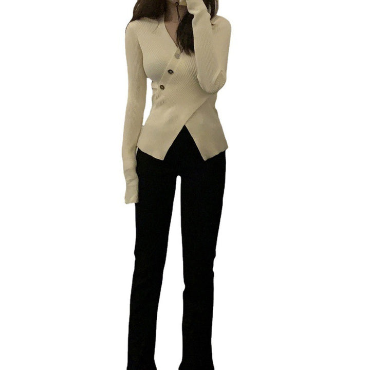 Cardigan en tricot à fines côtes pour femmes avec détails de boutons et col en V élégant Chic & Stil