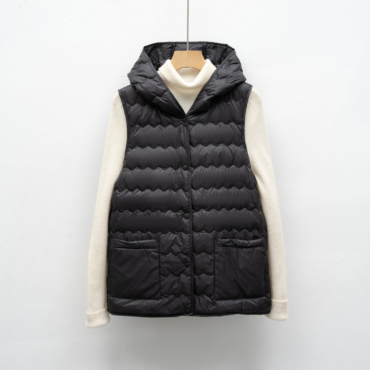 Ladies quilted gilet with hood Lune London